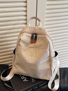 Women Fashion Cat Print Nylon Backpack Casual Lightweight School Bag For Student Travel Wear-Resistant Minimalist Daypack