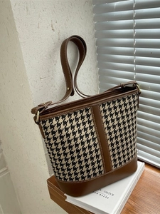 Sac Seau Pied-de-poule Vintage Pour Femmes Grande Capacité En Cuir PU Sac À Bandoulière Mode Rétro Sac Quotidien
