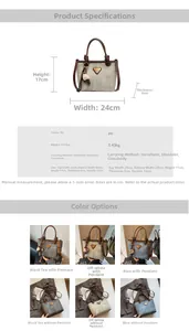 Detailed size dimensions and three color options for the vintage textured PU tote bag