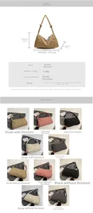 Detailed size chart for large quilted tote bag with specific dimensions and color options