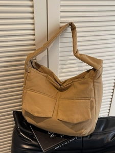Women Large Capacity Quilted Puffy Shoulder Bag Casual Nylon Tote Bag With Double Pockets For Commuting Travel Fashion