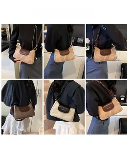 Fashionable stone-patterned faux leather crescent bag shown in various crossbody wearing styles