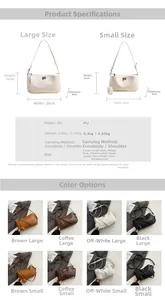 Detailed size specifications and material chart for the vintage leather shoulder bag