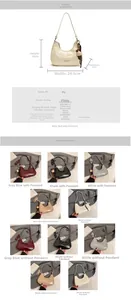 Spécifications de taille et cinq variantes de couleurs pour ce sac à bandoulière en PU