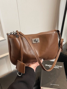 Women Retro Minimalist PU Leather Crossbody Bag Vintage Shoulder Bag With Metal Lock And Stitching Detail Commuting Bag