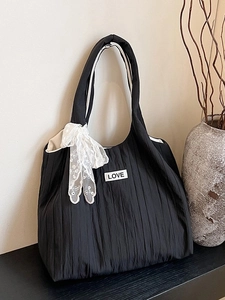 Borsa Tote da Donna in Tessuto Plissettato Con Fiocco in Pizzo Borsa a Spalla Grande Capacità Casual Sottobraccio Stile Coreano Ragazza Dolce