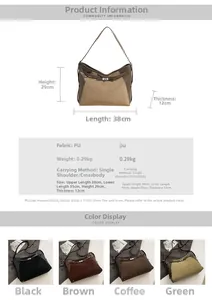 Size specifications and material details of the vintage PU leather shoulder tote bag