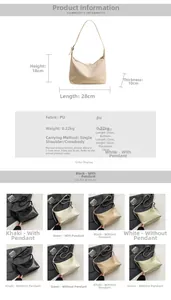 Size chart showing dimensions and colors of the versatile PU leather shoulder bag