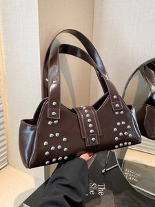 Dames Retro PU Lederen Schoudertas Met Klinknagels Versierde Onderarmtas High-End Stijlvolle Tote Handtas Veelzijdige Y2K Punk