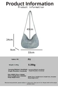 Detailed size specifications for blue crescent tote bag with 33x24x9cm dimensions