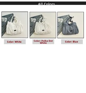 Detailed set of three casual tote bags featuring ruffle edges and stylish bow handles