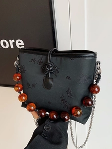 Sac à main brodé à fleurs avec perles ambrées de style chinois pour femmes