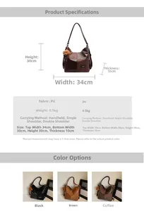 Detailed size chart and multi-color view of a vintage PU leather backpack tote