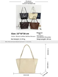 Especificaciones de tamaño para bolso tote grande de cuero PU vintage en cuatro colores