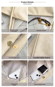 Detalles del bolso tote crema con cierre magnético metálico y textura de cuero