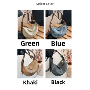 Multiple color options for crossbody dumpling bags in green, blue, khaki, and black