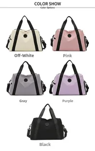 Large capacity oxford travel bags shown in beige, pink, grey, purple and black colors