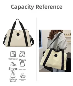 Large capacity oxford cloth travel bag showing storage capacity for clothes and shoes