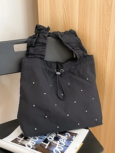 Große Kapazität Damen Nylon Einkaufstasche Rüschen Schultergurt Strass Dekor Lässig Student Pendeln Mode Umhängetasche