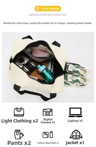 Detailed interior of a beige Oxford travel bag showing large capacity for essentials