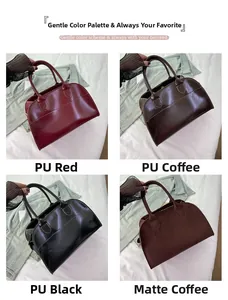 Collage of chic tote bags in PU and frosted leather, available in red, brown and black