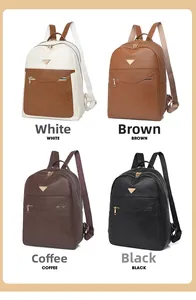 Detail view of four large-capacity PU leather backpacks in white, brown, coffee, and black