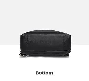 Detail view of the durable leather backpack bottom with reinforced stitching and texture
