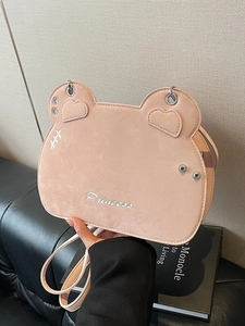 Pink cartoon bear crossbody bag with Princess embroidery and heart-stitched ears