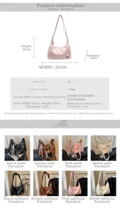 Detail view of large capacity vintage hobo bag with precise dimensions and color options