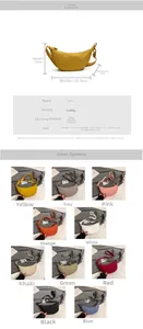 Size chart and color options for the lightweight nylon crossbody crescent bag