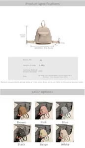 Detailed dimension guide and specifications for mini PU leather vintage backpack