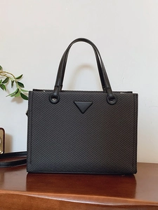 Elegant Women Woven Texture Tote Bag Triangle Decor Fashion Handbag Small Crossbody Bag Urban Style Commute Shoulder Purse