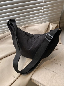 Minimalist Nylon Crescent Crossbody Bag For Women Casual Pleated Dumpling Shoulder Bag With Adjustable Strap Daily Purse