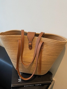 Women Large Capacity Woven Tote Bag Casual Straw Shoulder Bag With Tassel Decor Vacation Beach Handbag Daily Commute Bag