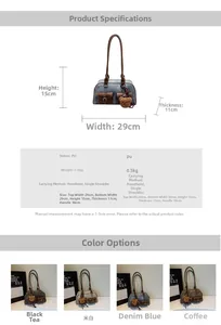 Detailed view of vintage Boston bag features, plush bear pendant and size specifications