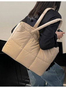 Women Fashion Quilted Puffer Tote Bag Lightweight Padded Underarm Shoulder Bag Urban Casual Commuter Handbag Versatile Bag