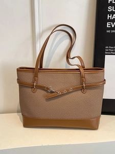 Damen Tragetasche Mit Großer Kapazität Gespleißtes Gewebtes PU Leder Schultertasche Casual Pendler Achseltasche Mit Gürtelschnalle
