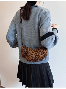 Leopard print croissant crossbody bag for women with stylish knotted shoulder strap