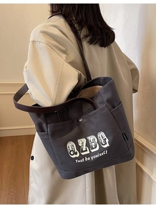 Borsa Tote in Tela da Donna Grande Capacità Borsa a Spalla Con Manico in Pelle PU Stampa di Lettere Borsa Casual per Ufficio