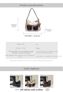 Tableau des dimensions pour sac à main polyvalent en cuir PU avec deux poches