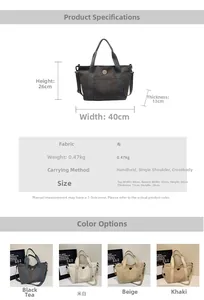 Detailed size specifications and four-color display of the large canvas tote bag