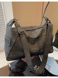 Retro charcoal grey matte crossbody bag with minimalist square stitching and metal hardware