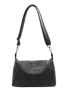 Retro matte quilted shoulder bag with large capacity and adjustable wide strap in dark grey