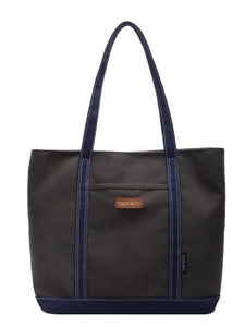 Large capacity canvas tote bag in dark grey and navy blue for daily commuting and shopping