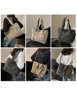 Collage of large tote bags in grey and khaki showing hand-carried and shoulder styles