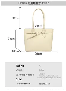 Spécifications détaillées de la taille du cabas en PU beige avec dimensions des anses