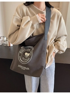Grand Sac Bandoulière en Toile Pour Femmes Avec Imprimé Lettres Vintage Sac Seau Décontracté Pour le Quotidien