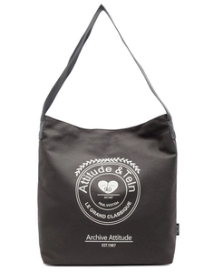 Grand sac fourre-tout en toile gris foncé avec logo blanc et bandoulière pour le quotidien