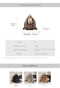 Detailed dimension chart showing capacity and measurements of the Oxford travel backpack