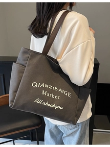 Dames Grote Capaciteit Canvas Tote Tas Casual Letter Print Schoudertas Met PU Lederen Handvat Voor School Werk Dagelijks